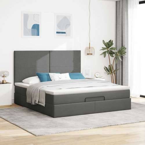 Otomanski krevet s madracem i LED tamnosivi 160x200cm tkanine - Tamno siva 160 x 200 cm Gladak dizajn Cijena