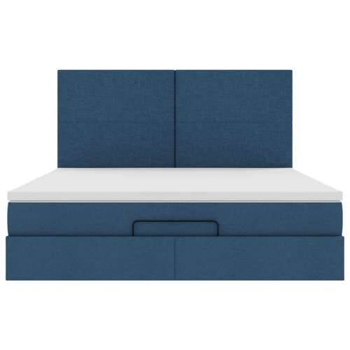 Otomanski krevet s madracem i LED plavi 160x200cm tkanine - Plava 160 x 200 cm Gladak dizajn Cijena