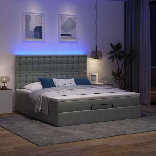 Otomanski krevet s madracem i LED tamnosivi 160x200cm tkanine - Tamno siva 160 x 200 cm gumbi Cijena
