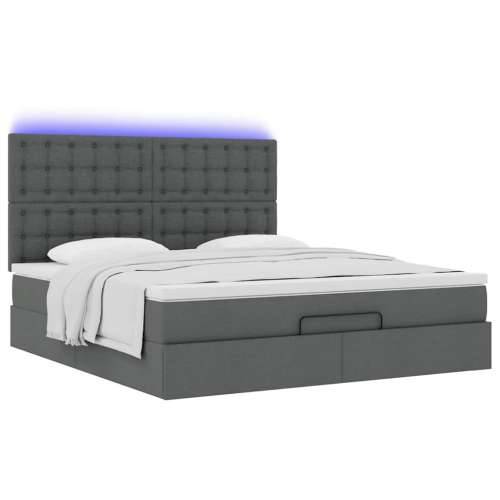 Otomanski krevet s madracem i LED tamnosivi 160x200cm tkanine - Tamno siva 160 x 200 cm gumbi Cijena