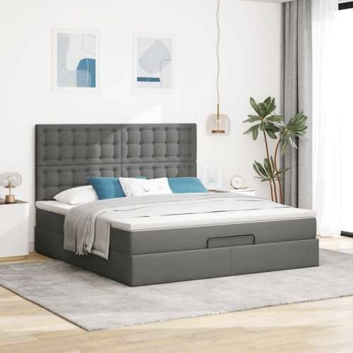 Otomanski krevet s madracem i LED tamnosivi 160x200cm tkanine - Tamno siva 160 x 200 cm gumbi Cijena