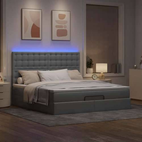 Otomanski krevet s madracem&LED svijetlosivi 180x200cm tkanine - Svjetlosiva 180 x 200 cm gumbi Cijena