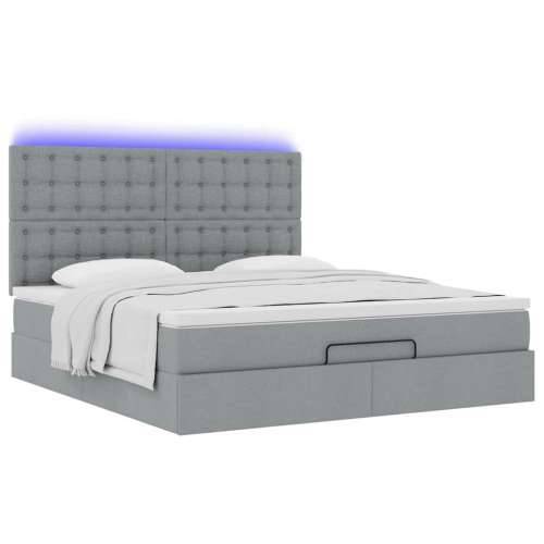 Otomanski krevet s madracem&LED svijetlosivi 180x200cm tkanine - Svjetlosiva 180 x 200 cm gumbi Cijena
