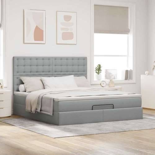 Otomanski krevet s madracem&LED svijetlosivi 180x200cm tkanine - Svjetlosiva 180 x 200 cm gumbi Cijena