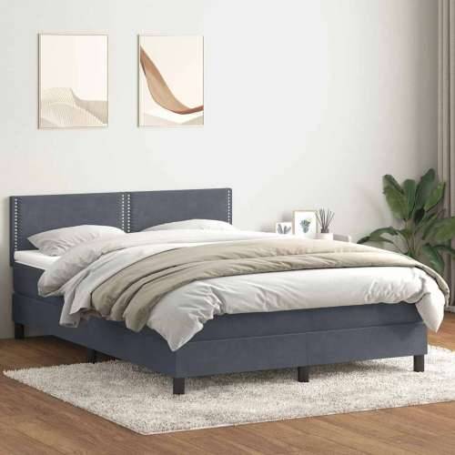 Box spring krevet s madracem tamnosivi 140x210 cm baršunasti - Tamno siva 140 x 210 cm Obično s čavlima Cijena