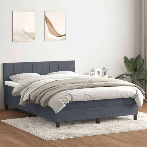 Box spring krevet s madracem tamnosivi 140x210 cm baršunasti - Tamno siva 140 x 210 cm Blok s kvadratima Cijena