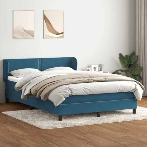 Krevet s oprugama i madracem tamnoplavi 140x210 cm baršunasti - Tamno plava 140 x 210 cm Obično s čavlima Cijena