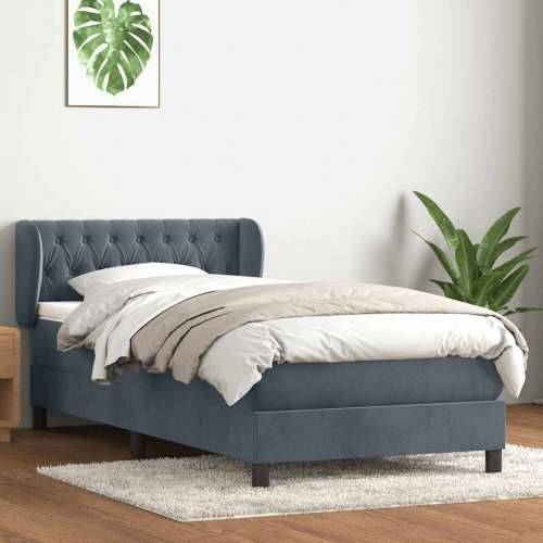 Box Spring krevet s madracem tamno sivi 80x210 cm baršun - Tamno siva 80 x 210 cm Dizajn s gumbima Cijena