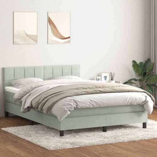 Krevet s oprugama i madracem svjetlosivi 140x220 cm baršunasti - Svjetlosiva 140 x 220 cm Blok s kvadratima Cijena