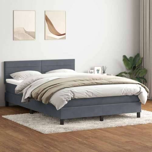 Box spring krevet s madracem tamnosivi 140x210 cm baršunasti - Tamno siva 140 x 210 cm vodoravne pruge Cijena