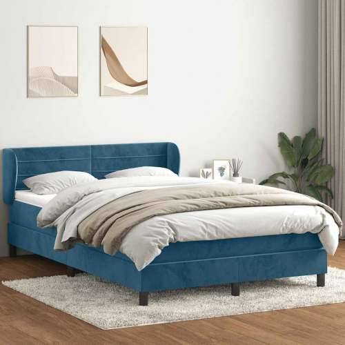 Krevet s oprugama i madracem tamnoplavi 140x210 cm baršunasti - Tamno plava 140 x 210 cm vodoravne pruge Cijena