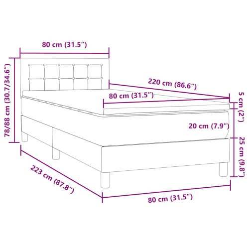 Box spring krevet s madracem tamnosivi 80 x 220 cm baršunasti - Tamno siva 80 x 220 cm gumbi Cijena