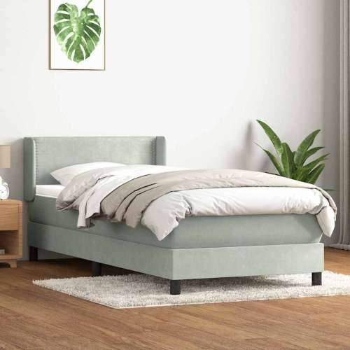 Box Spring krevet s madracem svijetlo sivi 90x220 cm baršun - Svjetlosiva 90 x 220 cm Obično s čavlima Cijena