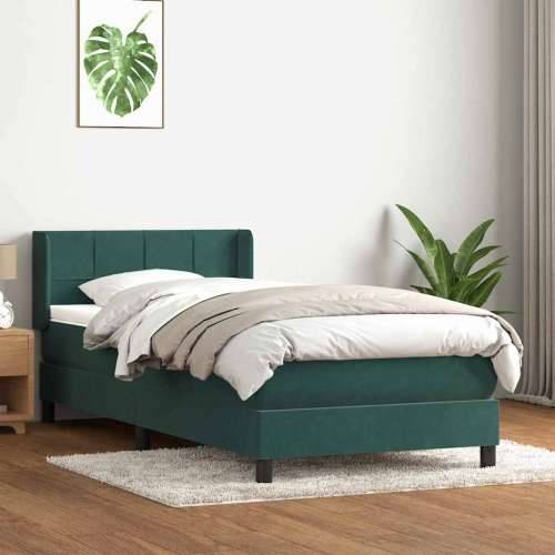 Box Spring krevet s madracem tamnozeleni 90x220 cm baršun - Tamnozelena 90 x 220 cm Blok s kvadratima Cijena