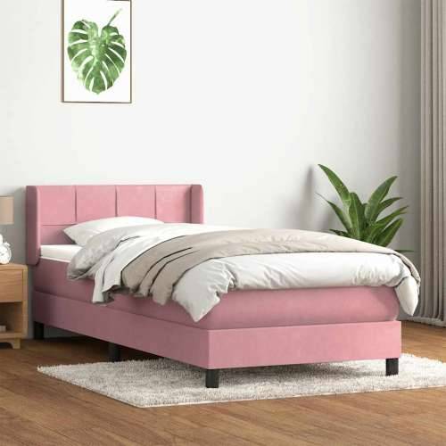Box spring krevet s madracem ružičasti 90x220 cm baršunasti - Ružičasta 90 x 220 cm Blok s kvadratima Cijena