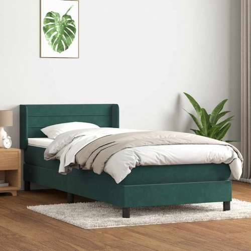 Box Spring krevet s madracem tamnozeleni 90x220 cm baršun - 90 x 220 cm vodoravne pruge Tamnozelena Cijena