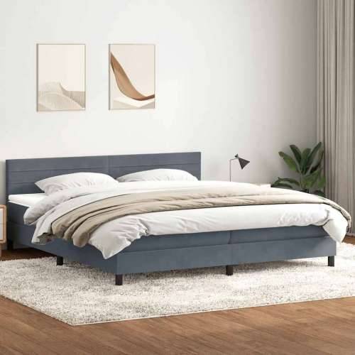 Box spring krevet s madracem tamnosivi 200x210 cm baršunasti - Tamno siva 200 x 210 cm vodoravne pruge Cijena
