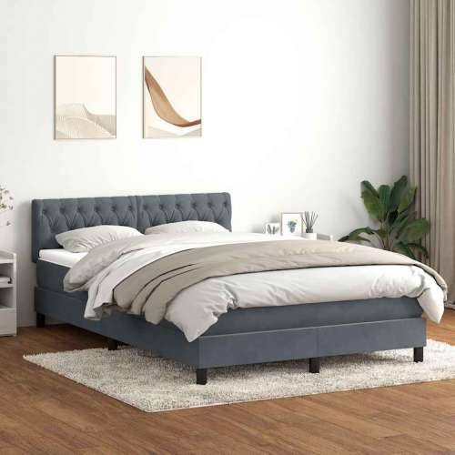 Box spring krevet s madracem tamnosivi 140x210 cm baršunasti - Tamno siva 140 x 210 cm Dizajn s gumbima Cijena