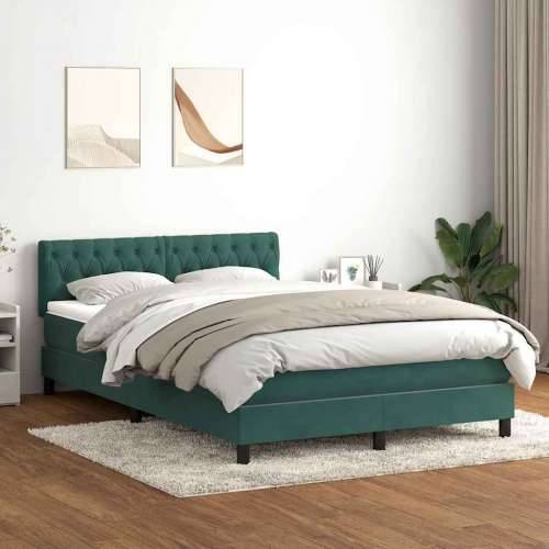 Box spring krevet s madracem tamnozeleni 140x210 cm baršunasti - Tamnozelena 140 x 210 cm Dizajn s gumbima Cijena