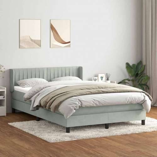 Krevet s oprugama i madracem svjetlosivi 140x220 cm baršunasti - Svjetlosiva 140 x 220 cm Okomite pruge Cijena