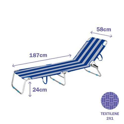 Pludmales guļamkrēsls Marbueno Aluminij Crte Plava Bijela 187 x 24 x 58 cm Cijena