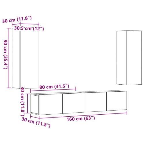 4-dijelni zidni TV ormarić Artisan hrast izrađen od drveta - hrast artisan 1 160 cm Cijena