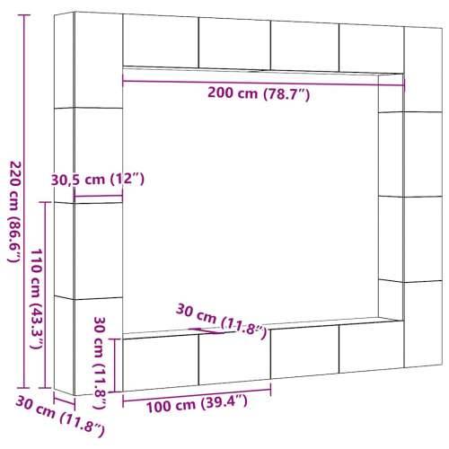 8-dijelni zidni set TV ormarić konstruirano drvo - Staro drvo 1 100 cm Cijena