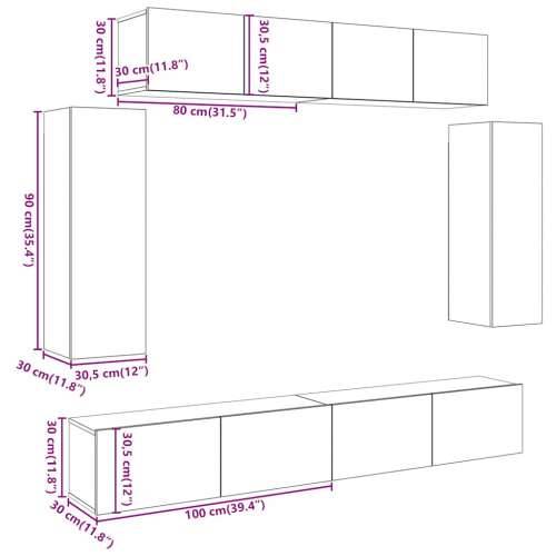 6-dijelni zidni TV ormarić Artisan hrast izrađen od drva - hrast artisan 6 90 cm Cijena