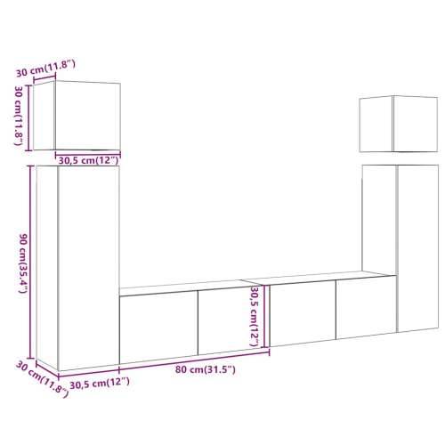 8-dijelni zidni TV ormarić Artisan hrast izrađen od drva - hrast artisan 8 80 cm Cijena