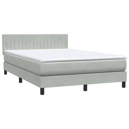 Krevet s oprugama i madracem svjetlosivi 140x220 cm baršunasti - Svjetlosiva 140 x 220 cm Okomite pruge Cijena