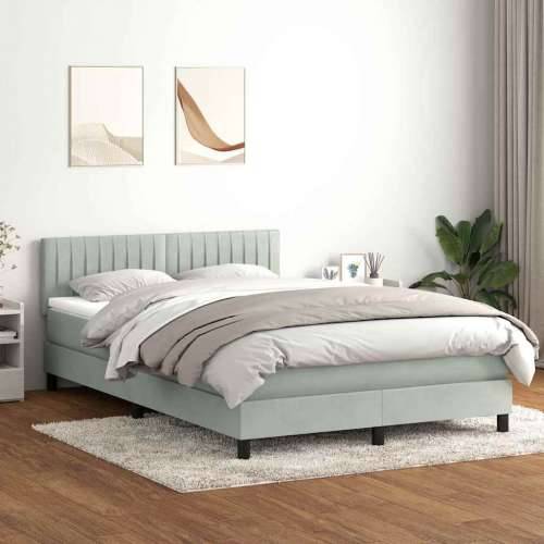 Krevet s oprugama i madracem svjetlosivi 140x220 cm baršunasti - Svjetlosiva 140 x 220 cm Okomite pruge Cijena