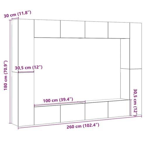 8-dijelni zidni set TV ormarić konstruirano drvo - Staro drvo 4 100 cm Cijena