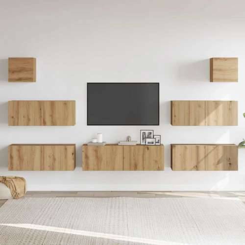 7-dijelni zidni TV ormarić Artisan hrast izrađen od drva - hrast artisan 7 100 cm Cijena