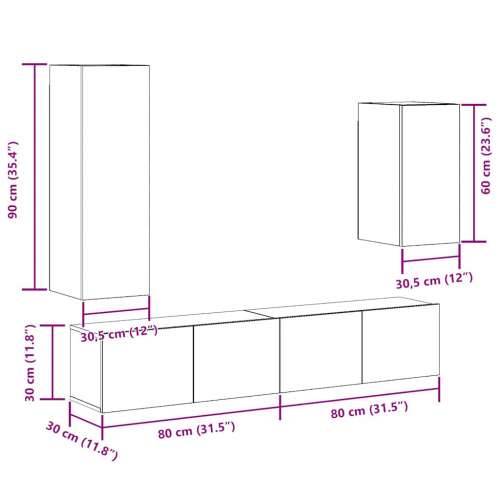 4-dijelni zidni TV ormarić Artisan hrast izrađen od drva - hrast artisan 4 80 cm Cijena