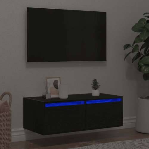 TV ormarić s LED svjetlima crni hrast 75x35,5x25 cm - Crni hrast 1 75 cm Cijena