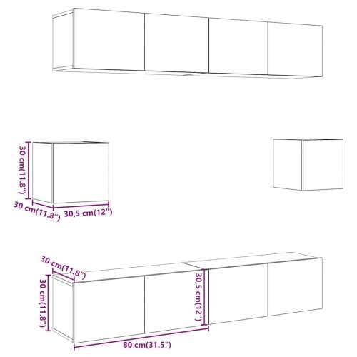 6-dijelni zidni TV ormarić Artisan hrast izrađen od drva - hrast artisan 6 80 cm Cijena