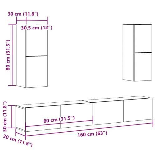 4-dijelni zidni TV ormarić Artisan hrast izrađen od drva - hrast artisan 4 100 cm Cijena