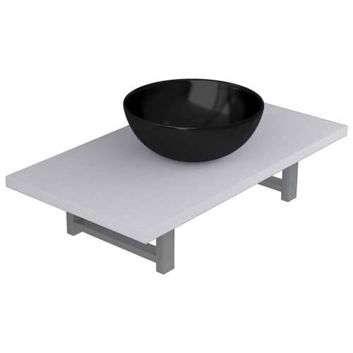 Dvodijelni set kupaonskog namještaja keramički bijeli Bijela i crna polica od 60 cm i okrugli umivaonik od 32,5 cm 1 Cijena