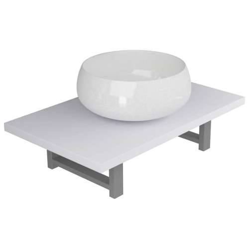 Dvodijelni set kupaonskog namještaja keramički bijeli Bijela polica od 60 cm i okrugli umivaonik od 40 cm 1 Cijena