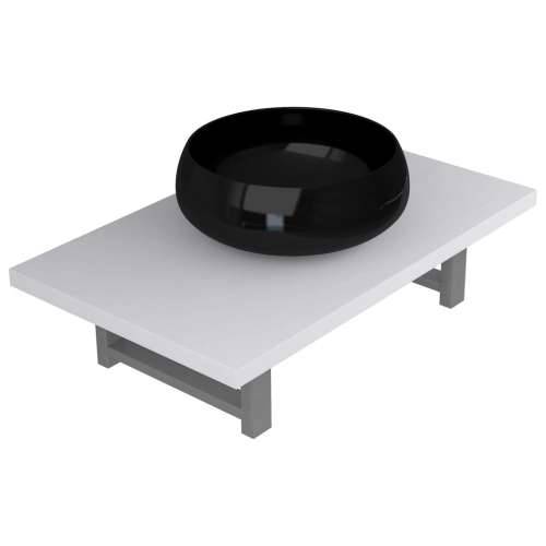 Dvodijelni set kupaonskog namještaja keramički bijeli - Bijela i crna polica od 60 cm i okrugli umivaonik od 40 cm 1 Cijena