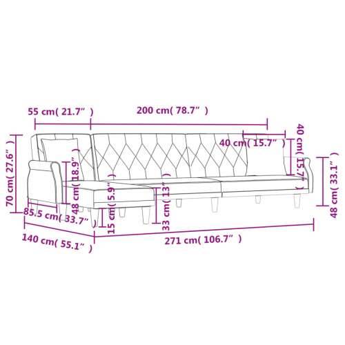 Kutna garnitura na razvlačenje crna 271x140x70 cm baršunasta - Crna Cijena