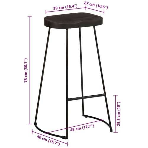 Barski stolci 2 kom crni 45x40x78 cm masivnog drva manga - Crna 45 x 40 x 78 cm 2 masivno drvo manga Cijena