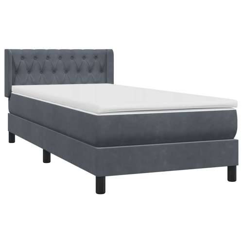 Box spring krevet s madracem tamnosivi 90x220 cm baršunasti - Tamno siva 90 x 220 cm Dizajn s gumbima Cijena