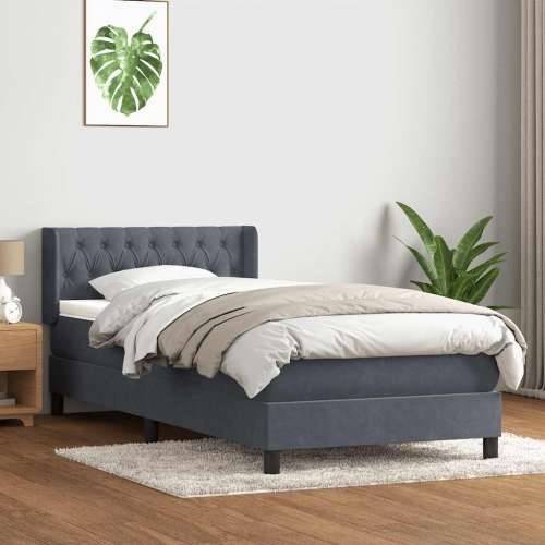 Box spring krevet s madracem tamnosivi 90x220 cm baršunasti - Tamno siva 90 x 220 cm Dizajn s gumbima Cijena