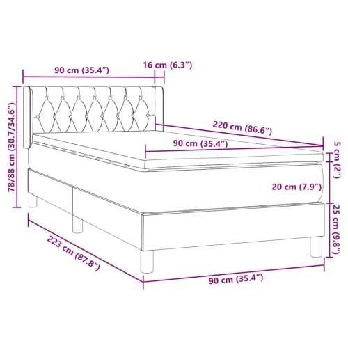 Box spring krevet s madracem tamnosivi 90x220 cm baršunasti - Tamno siva 90 x 220 cm Dizajn s gumbima Cijena