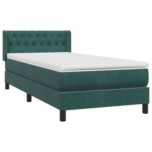 Box Spring krevet s madracem tamnozeleni 90x220 cm baršun - Tamnozelena 90 x 220 cm Dizajn s gumbima Cijena