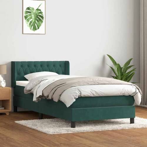 Box Spring krevet s madracem tamnozeleni 90x220 cm baršun - Tamnozelena 90 x 220 cm Dizajn s gumbima Cijena