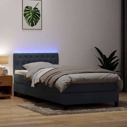 Box spring krevet s madracem tamnosivi 90x210 cm baršunasti - Tamno siva 90 x 210 cm Dizajn s gumbima Cijena