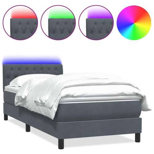 Box spring krevet s madracem tamnosivi 90x210 cm baršunasti - Tamno siva 90 x 210 cm Dizajn s gumbima Cijena
