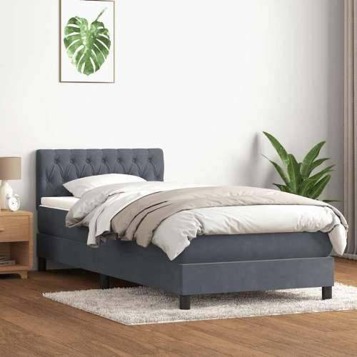 Box spring krevet s madracem tamnosivi 90x210 cm baršunasti - Tamno siva 90 x 210 cm Dizajn s gumbima Cijena